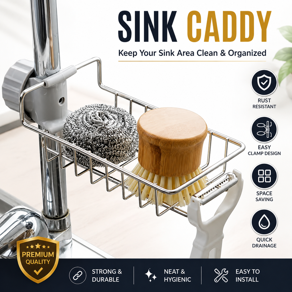 Sink Organizer – Stainless Steel Kitchen Sink Rack with Adjustable Clamp